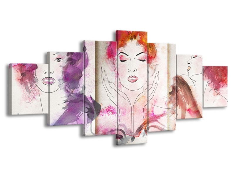 Glasschilderij Vrouwen | Crème , Paars, Roze | 210x100cm 7Luik