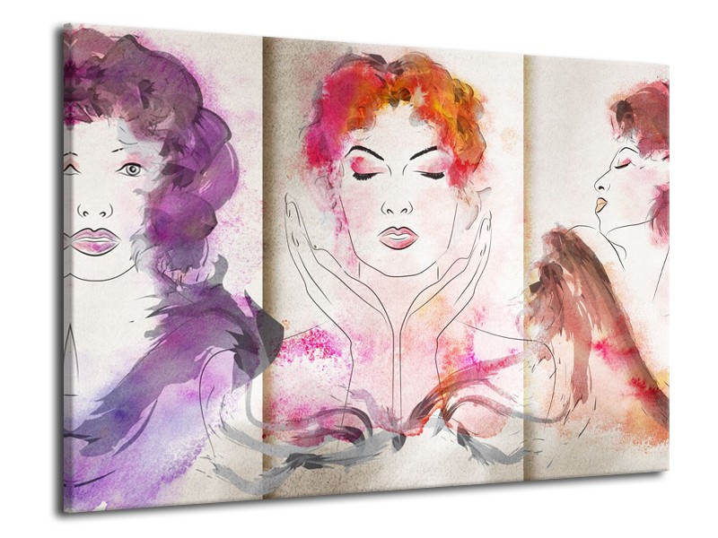 Glasschilderij Vrouwen | Crème , Paars, Roze | 70x50cm 1Luik