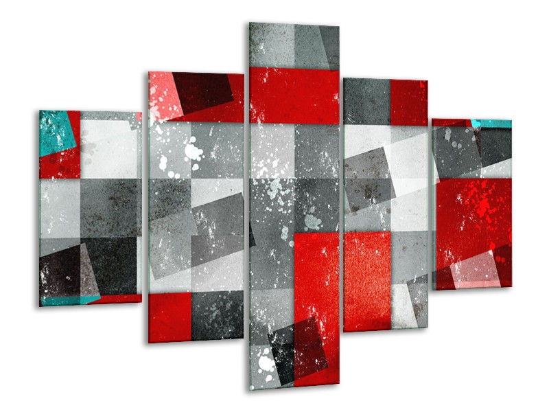 Canvas Schilderij Design | Grijs, Rood | 100x70cm 5Luik