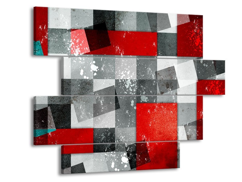 Canvas Schilderij Design | Grijs, Rood | 115x85cm 4Luik