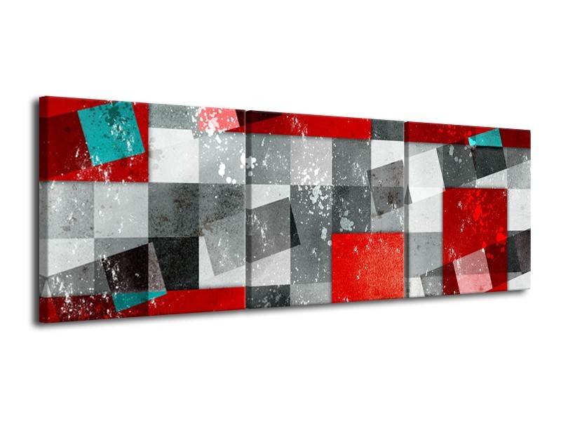 Glasschilderij Design | Grijs, Rood | 120x40cm 3Luik