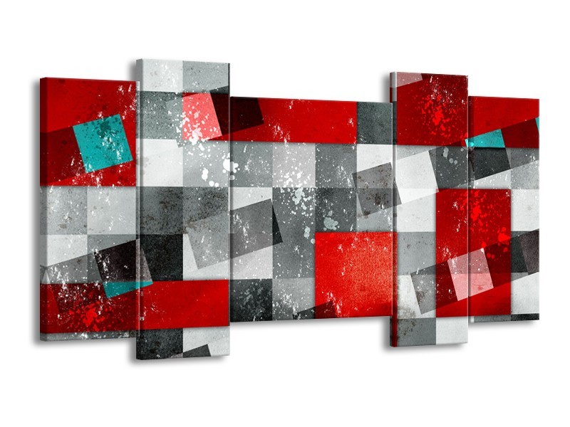 Canvas Schilderij Design | Grijs, Rood | 120x65cm 5Luik