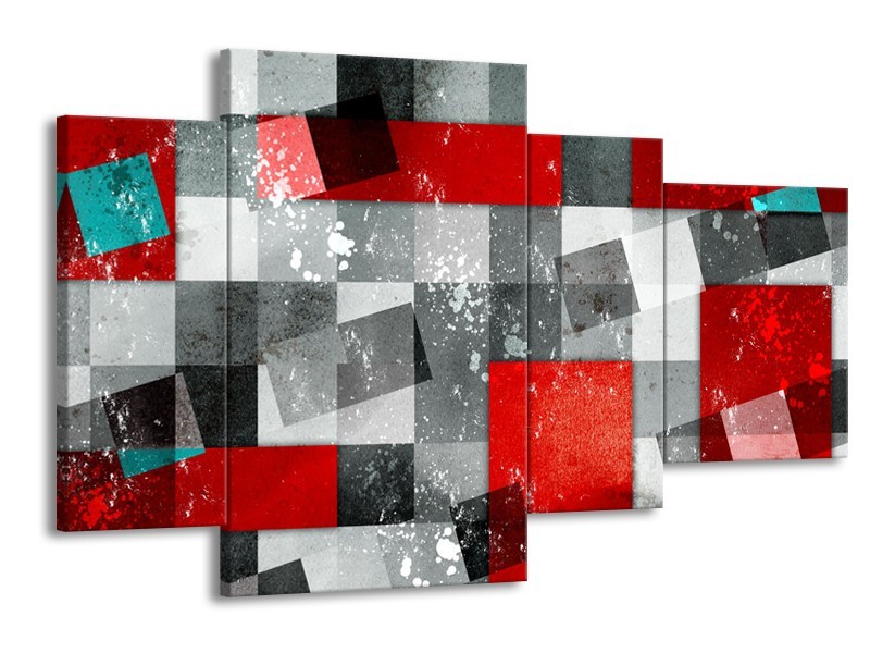 Glasschilderij Design | Grijs, Rood | 120x75cm 4Luik