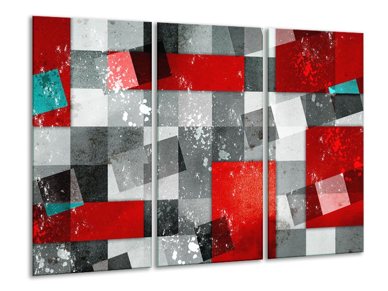 Glasschilderij Design | Grijs, Rood | 120x80cm 3Luik