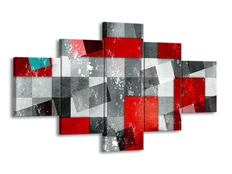 Canvas Schilderij Design | Grijs, Rood | 125x70cm 5Luik