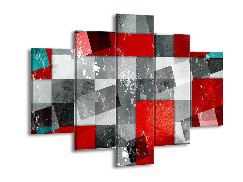 Canvas Schilderij Design | Grijs, Rood | 150x105cm 5Luik