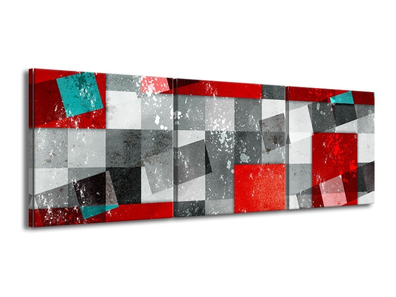 Glasschilderij Design | Grijs, Rood | 150x50cm 3Luik