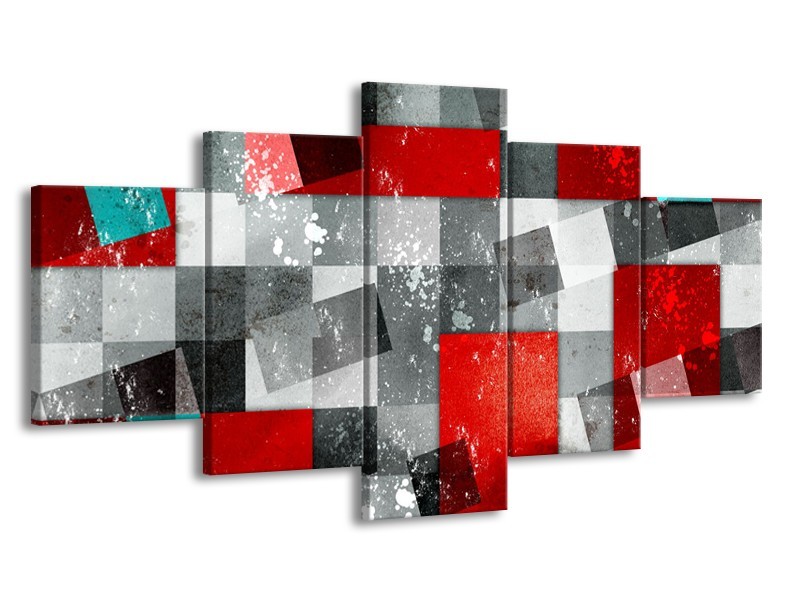 Glasschilderij Design | Grijs, Rood | 150x80cm 5Luik