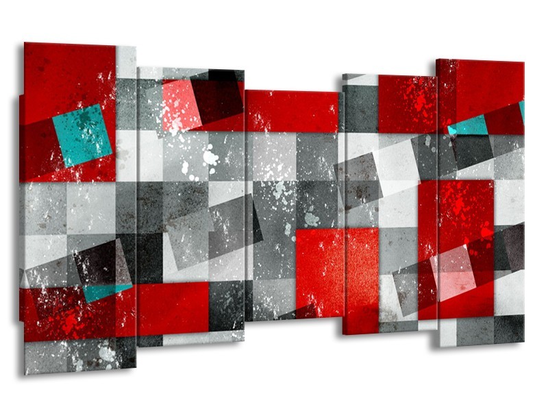 Glasschilderij Design | Grijs, Rood | 150x80cm 5Luik