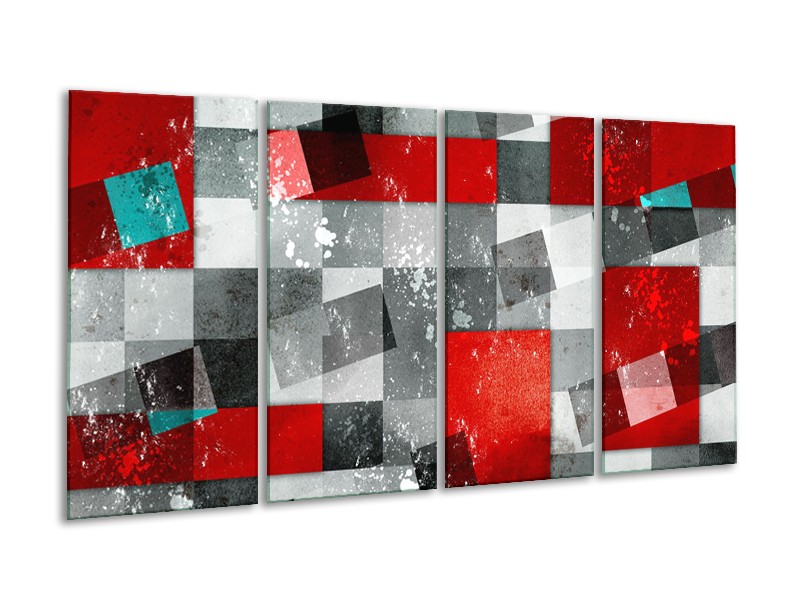 Glasschilderij Design | Grijs, Rood | 160x80cm 4Luik