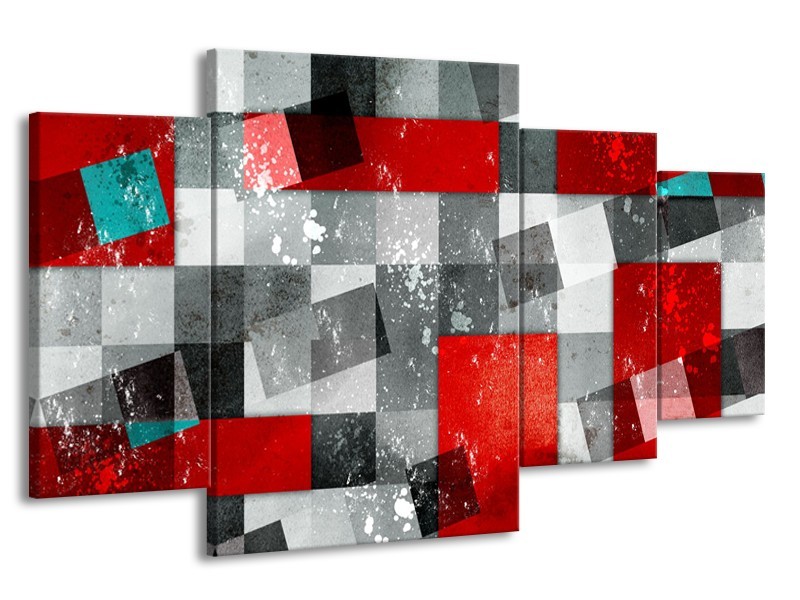 Glasschilderij Design | Grijs, Rood | 160x90cm 4Luik