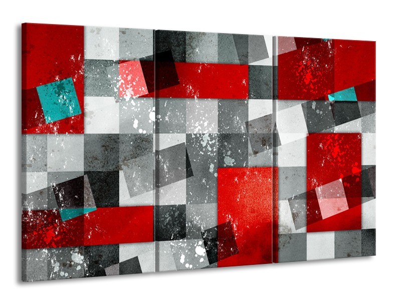 Canvas Schilderij Design | Grijs, Rood | 165x100cm 3Luik