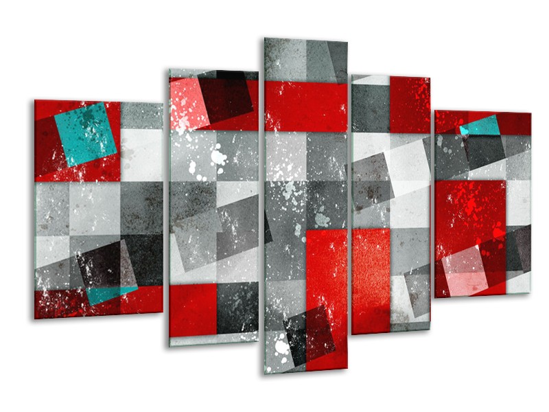 Glasschilderij Design | Grijs, Rood | 170x100cm 5Luik