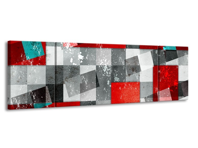 Glasschilderij Design | Grijs, Rood | 170x50cm 3Luik