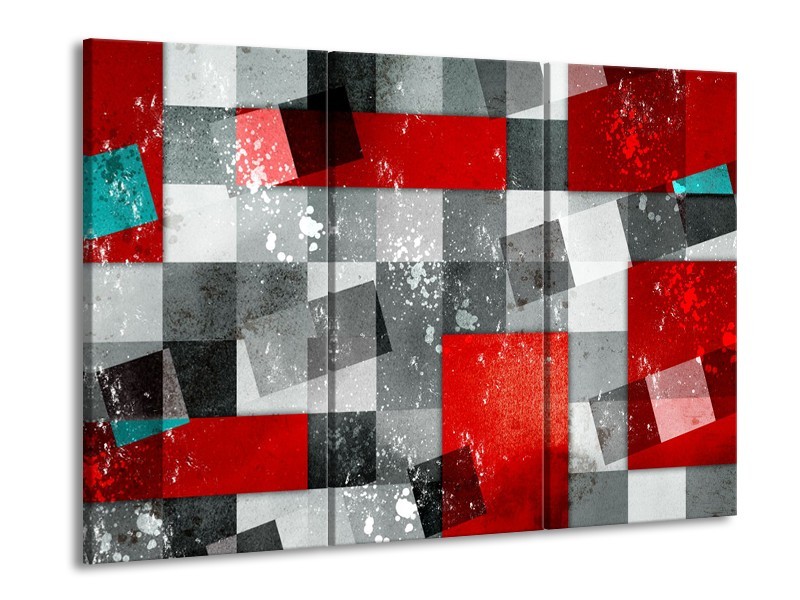 Glasschilderij Design | Grijs, Rood | 60x90cm 3Luik