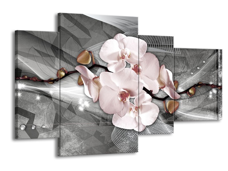 Glasschilderij Orchidee, Bloemen | Grijs | 120x75cm 4Luik