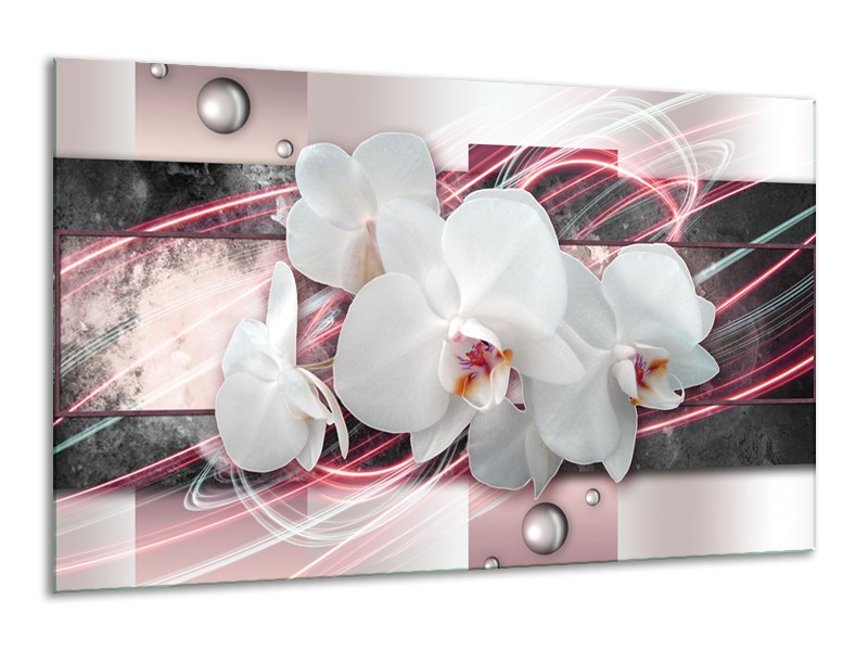 Canvas Schilderij Orchidee, Bloemen | Roze, Grijs, Wit | 120x70cm 1Luik