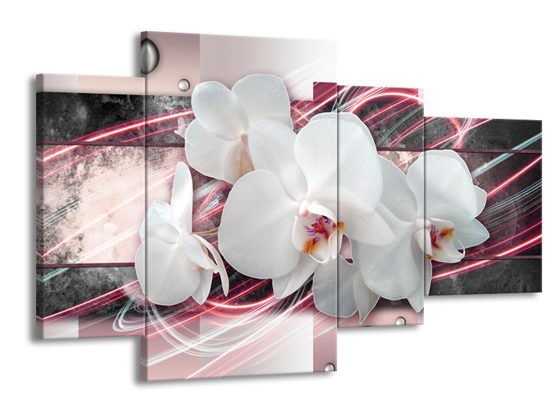 Canvas Schilderij Orchidee, Bloemen | Roze, Grijs, Wit | 120x75cm 4Luik