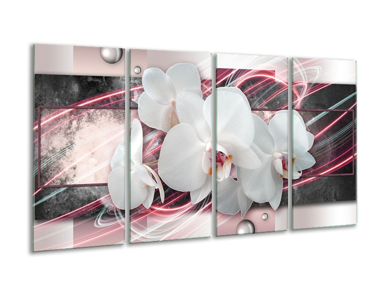 Glasschilderij Orchidee, Bloemen | Roze, Grijs, Wit | 160x80cm 4Luik