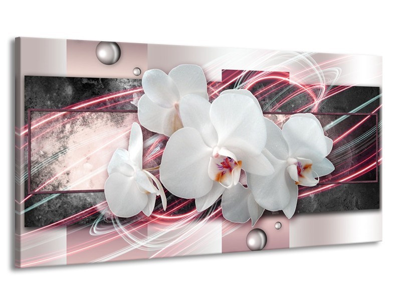 Canvas Schilderij Orchidee, Bloemen | Roze, Grijs, Wit | 170x90cm 1Luik