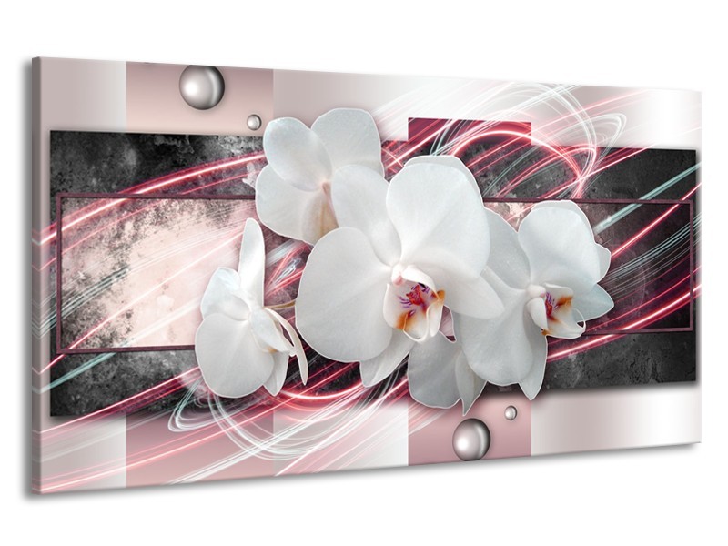 Canvas Schilderij Orchidee, Bloemen | Roze, Grijs, Wit | 190x100cm 1Luik