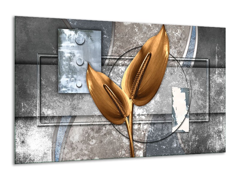 Glasschilderij Modern | Grijs, Goud | 120x70cm 1Luik