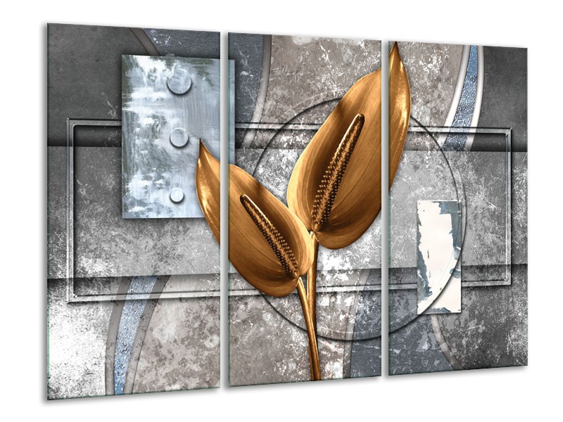 Glasschilderij Modern | Grijs, Goud | 120x80cm 3Luik