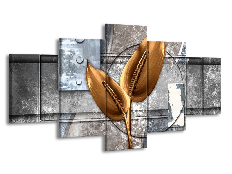 Glasschilderij Modern | Grijs, Goud | 150x80cm 5Luik