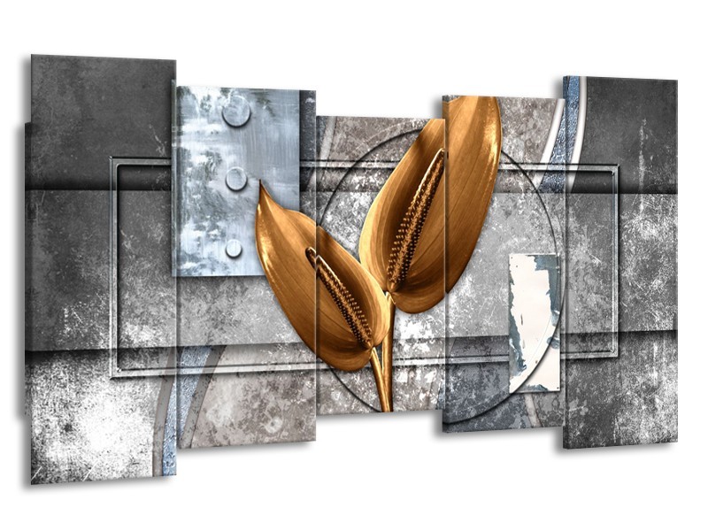 Glasschilderij Modern | Grijs, Goud | 150x80cm 5Luik