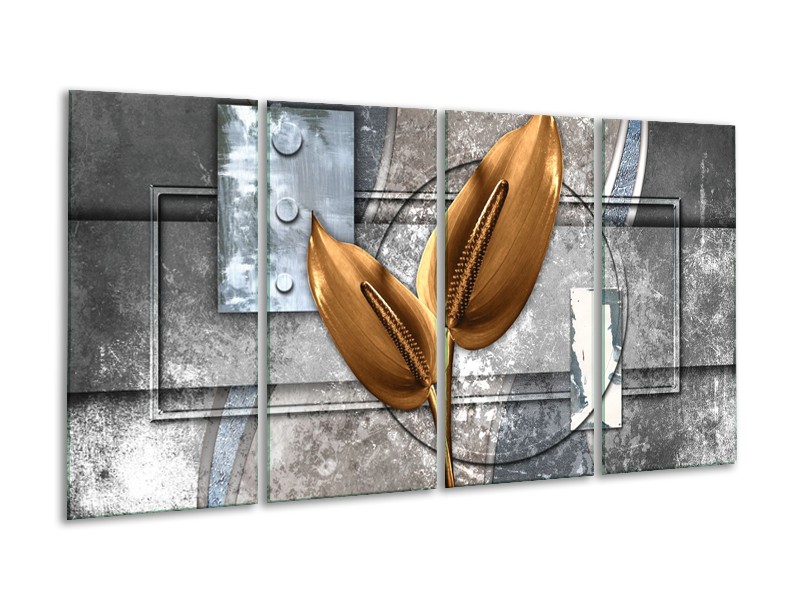 Glasschilderij Modern | Grijs, Goud | 160x80cm 4Luik