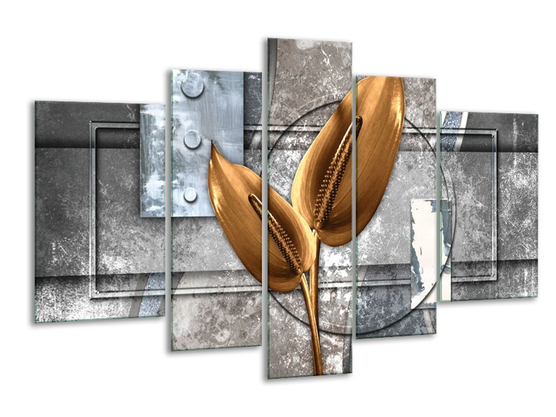 Glasschilderij Modern | Grijs, Goud | 170x100cm 5Luik