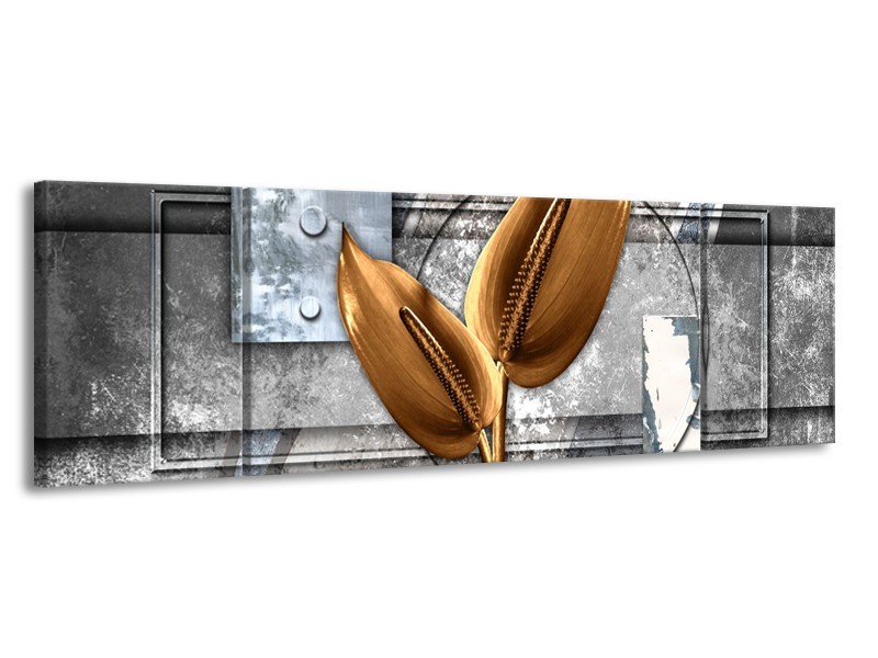 Glasschilderij Modern | Grijs, Goud | 170x50cm 3Luik