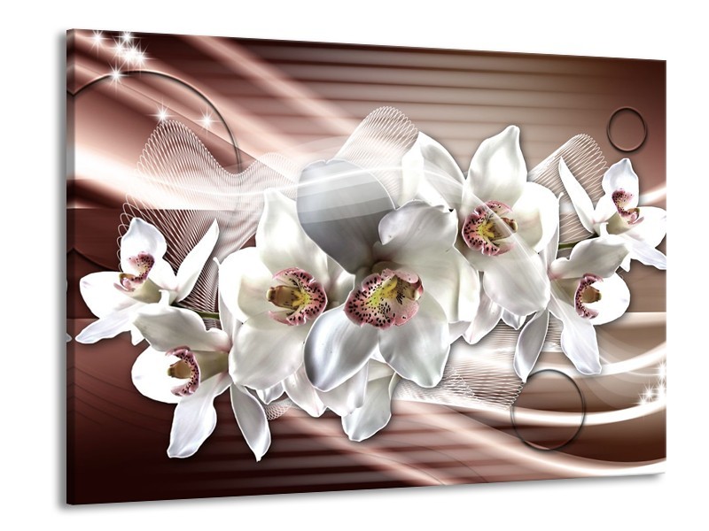 Canvas Schilderij Orchidee, Bloemen | Grijs, Bruin | 100x70cm 1Luik