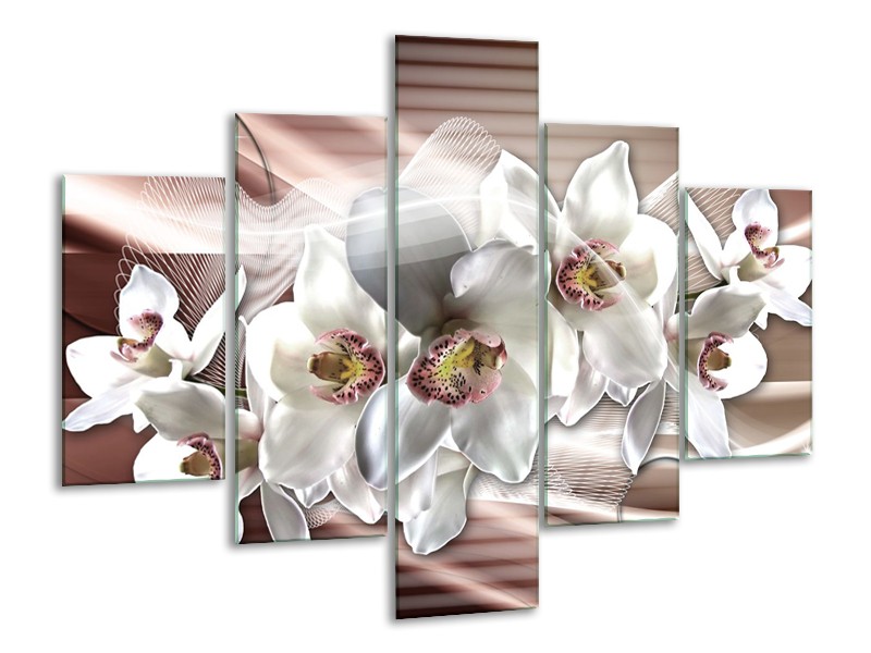 Canvas Schilderij Orchidee, Bloemen | Grijs, Bruin | 100x70cm 5Luik