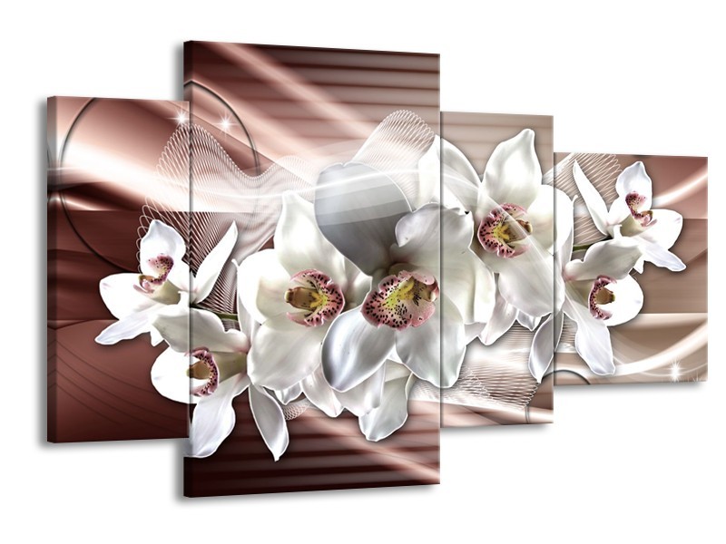 Glasschilderij Orchidee, Bloemen | Grijs, Bruin | 120x75cm 4Luik