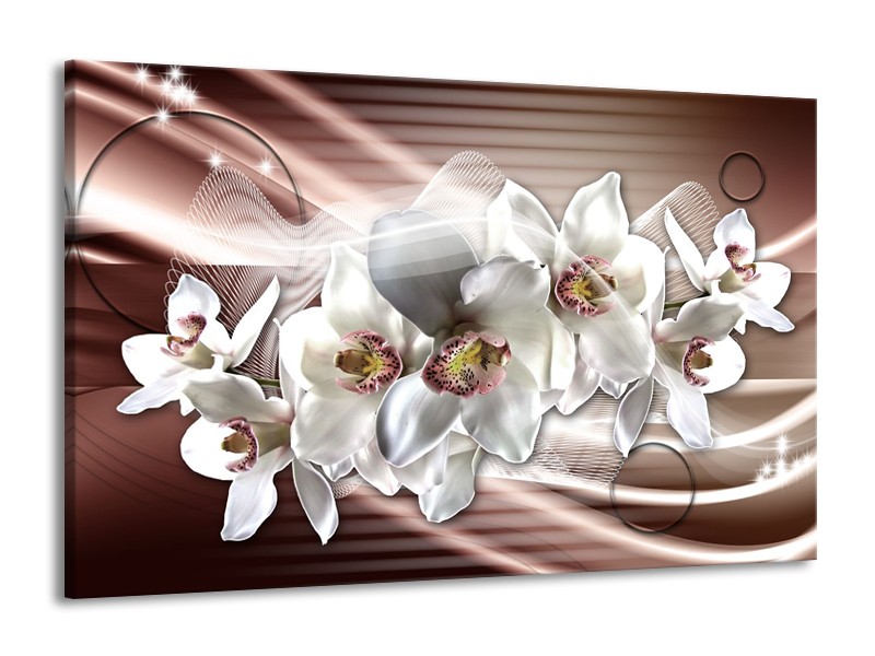 Canvas Schilderij Orchidee, Bloemen | Grijs, Bruin | 140x90cm 1Luik