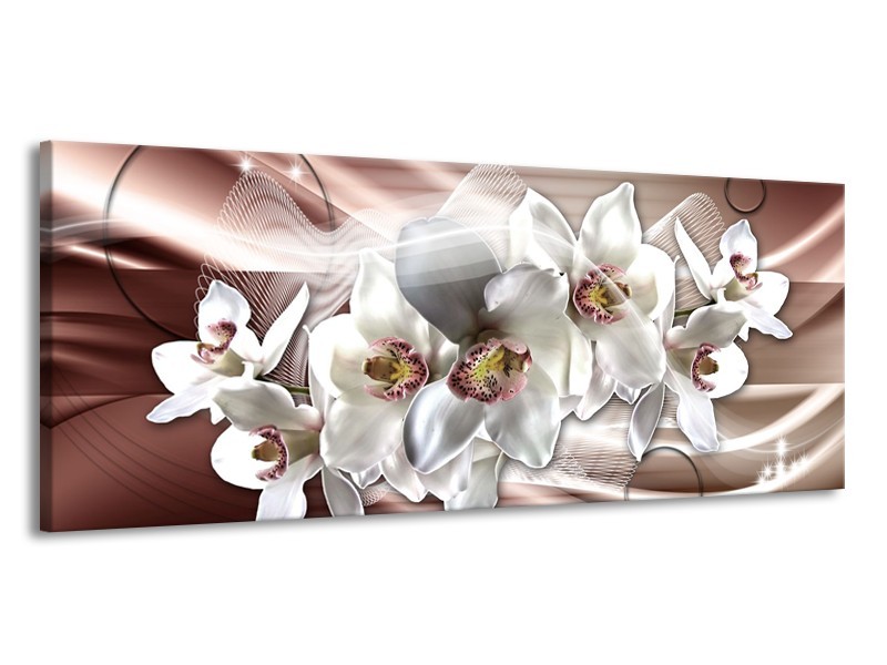 Canvas Schilderij Orchidee, Bloemen | Grijs, Bruin | 145x58cm 1Luik