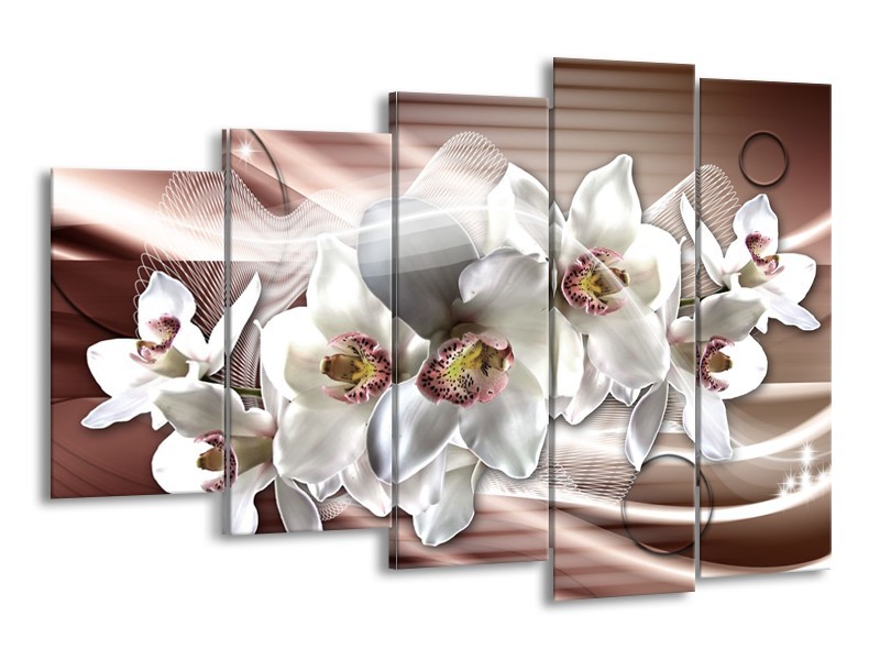 Canvas Schilderij Orchidee, Bloemen | Grijs, Bruin | 150x100cm 5Luik