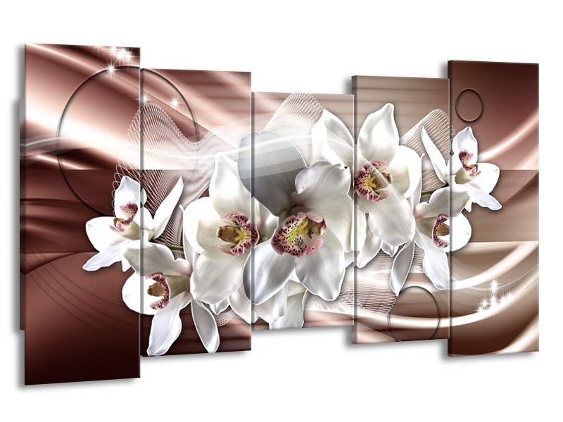 Canvas Schilderij Orchidee, Bloemen | Grijs, Bruin | 150x80cm 5Luik