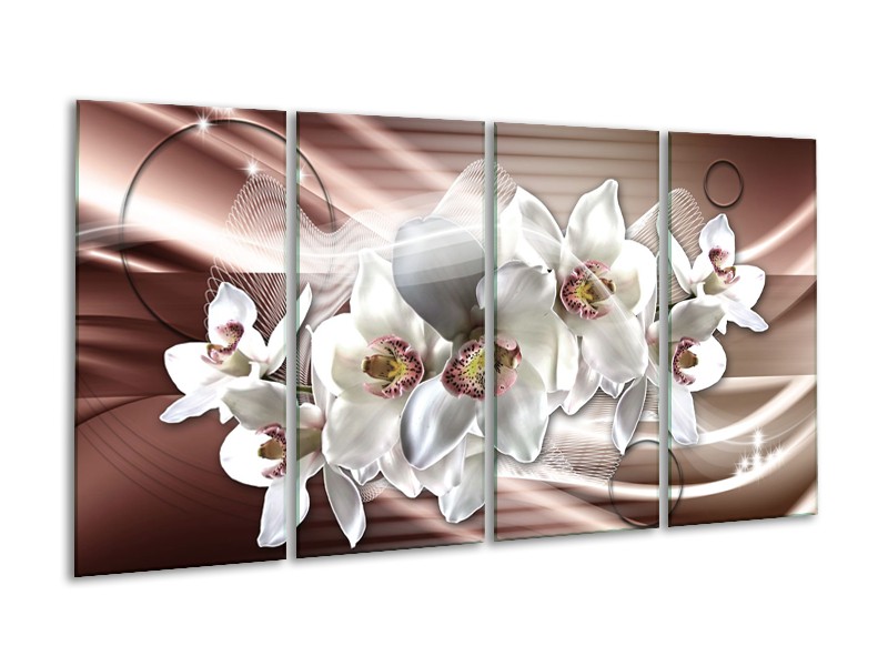 Canvas Schilderij Orchidee, Bloemen | Grijs, Bruin | 160x80cm 4Luik