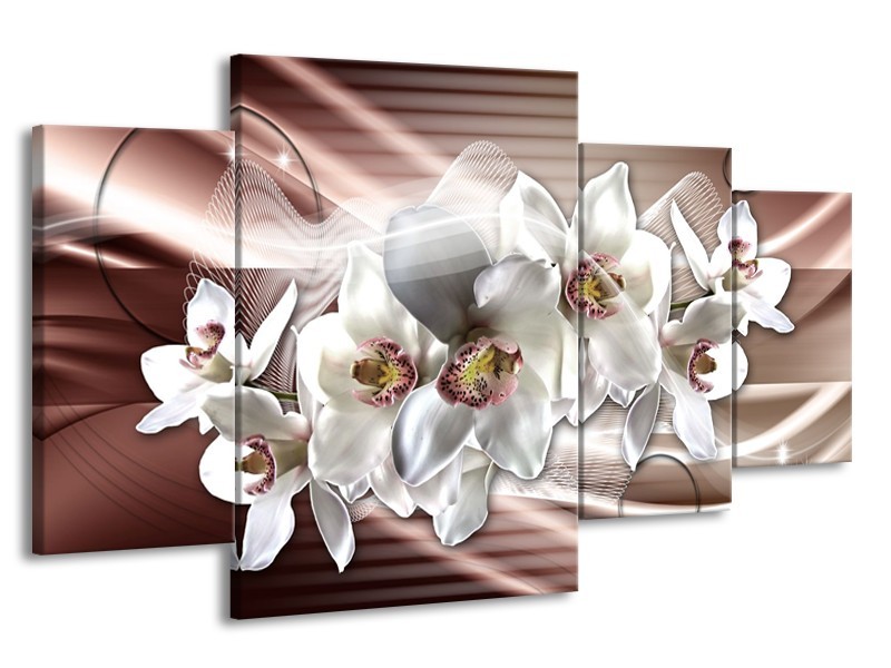 Canvas Schilderij Orchidee, Bloemen | Grijs, Bruin | 160x90cm 4Luik