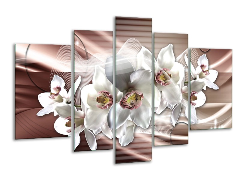 Glasschilderij Orchidee, Bloemen | Grijs, Bruin | 170x100cm 5Luik