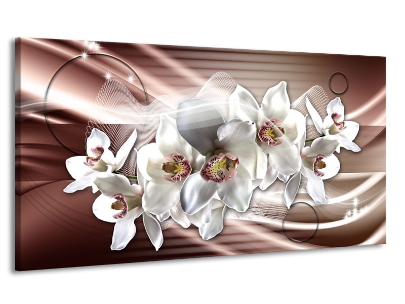 Canvas Schilderij Orchidee, Bloemen | Grijs, Bruin | 170x90cm 1Luik