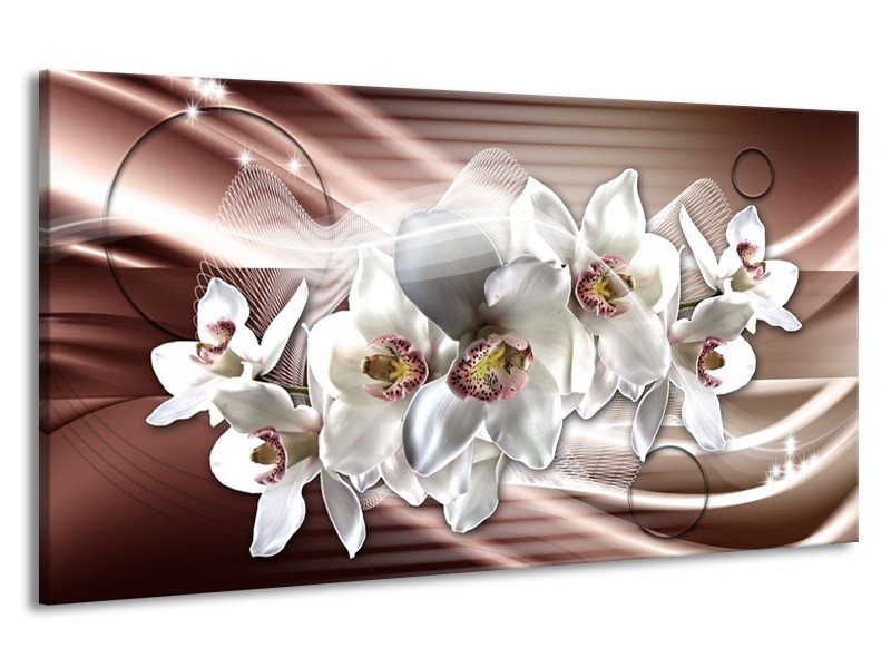 Canvas Schilderij Orchidee, Bloemen | Grijs, Bruin | 190x100cm 1Luik