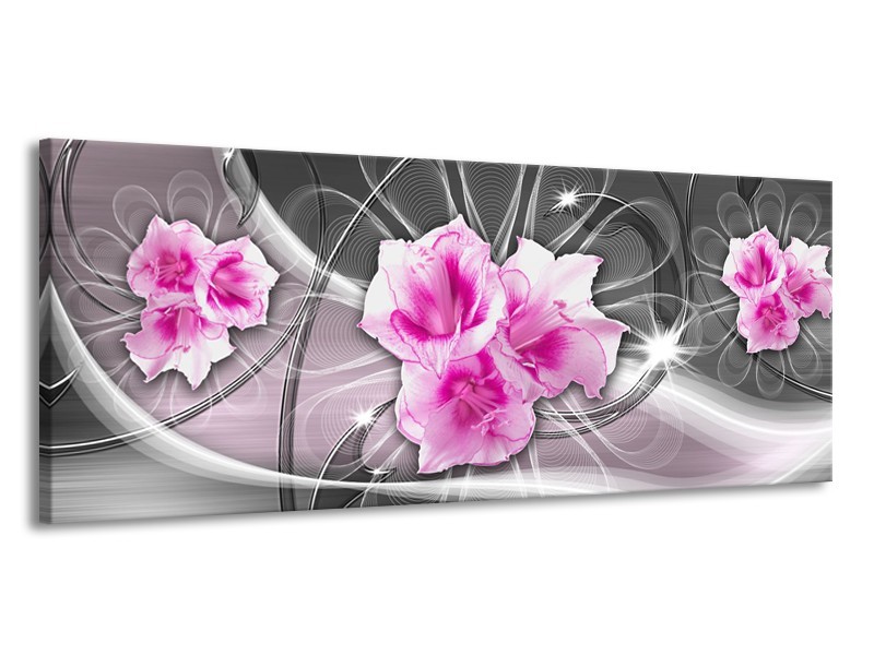 Glasschilderij Modern, Bloemen | Grijs, Roze | 145x58cm 1Luik