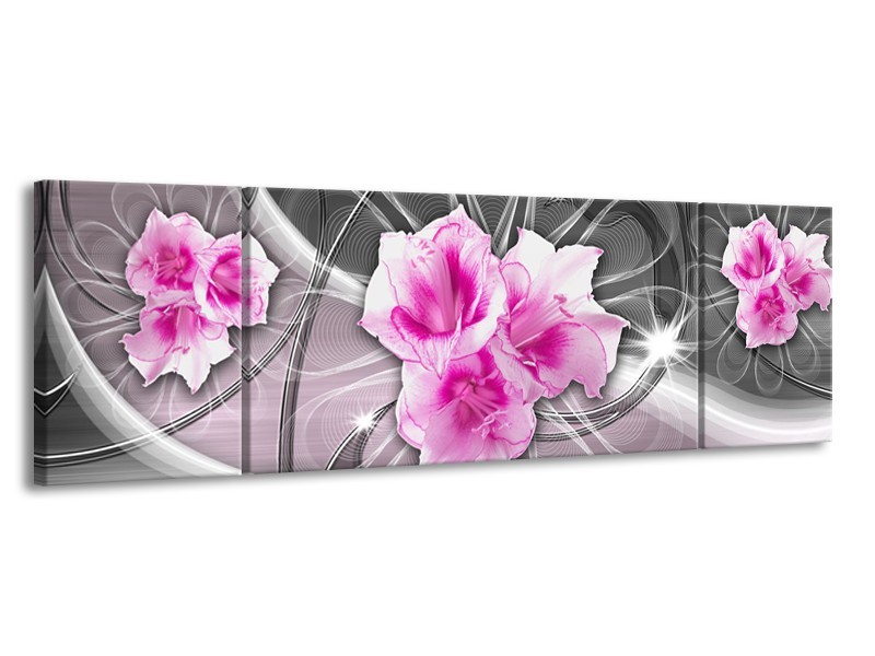 Glasschilderij Modern, Bloemen | Grijs, Roze | 170x50cm 3Luik