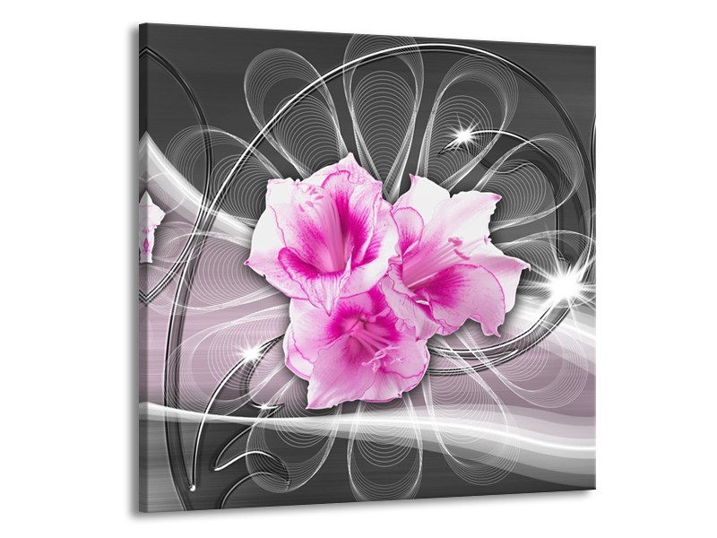 Glasschilderij Modern, Bloemen | Grijs, Roze | 50x50cm 1Luik