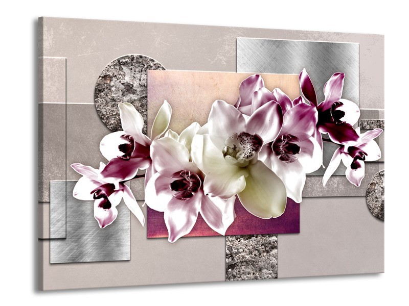 Canvas Schilderij Orchidee, Bloemen | Paars, Grijs | 100x70cm 1Luik