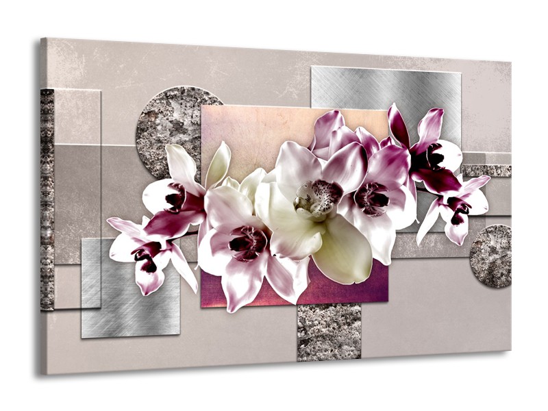 Canvas Schilderij Orchidee, Bloemen | Paars, Grijs | 140x90cm 1Luik