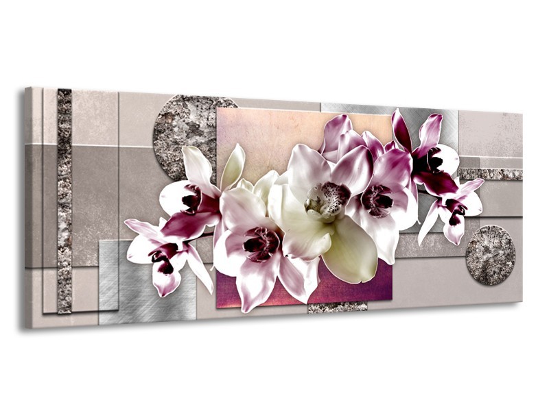 Canvas Schilderij Orchidee, Bloemen | Paars, Grijs | 145x58cm 1Luik